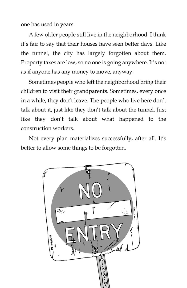 May include: A weathered, gray and white sign with the words "NO ENTRY" in black lettering. The sign is mounted on a metal pole.