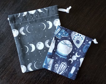 2 Drawstring Pouches - Moons & Witchy