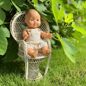 Boho Rattan Peacock Doll Chair White
