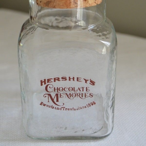 Rare! Vintage Hershey's Chocolate Memories Glass Storage Jar w/ Cork Lid, Advertising/Promotional Collectible, Clean!