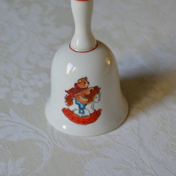 1979 Enesco Imports Rigglets Christmas Bell by Lucy Rigg, Porcelain Bell, Teddy Bears, Excellent Condition