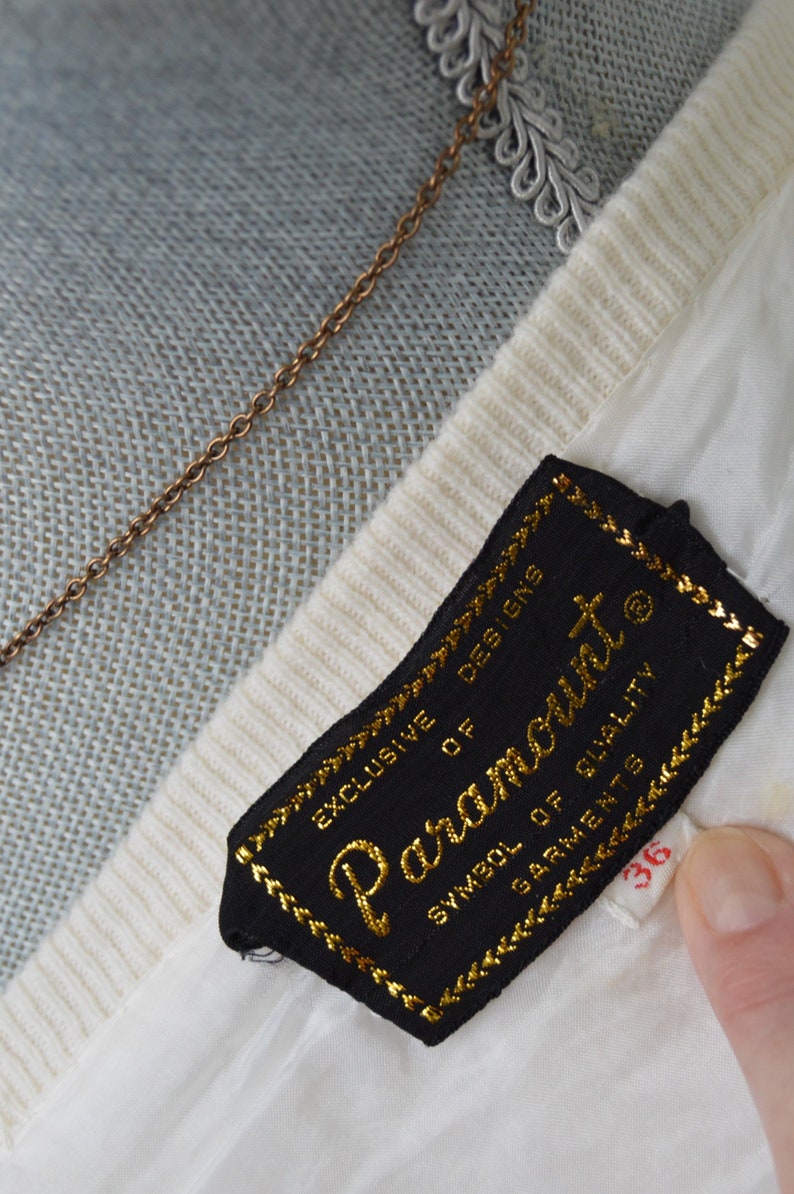 Vintage 50s women/'s wool ivory silk-lined beaded sweater white and clear glass beads and faux pearls by Paramount Siz 36 Faux Pearl Buttons