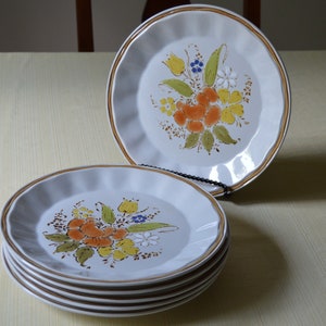 1970s Wildflower by Japan Set of 6 Stoneware Dinner Plates, Ovenproof, Made in Japan, Like New/Impeccable Condition, Boho Stoneware