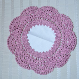 Vintage Linen Doily with Dusty Rose Crocheted Trim - Handmade in Germany