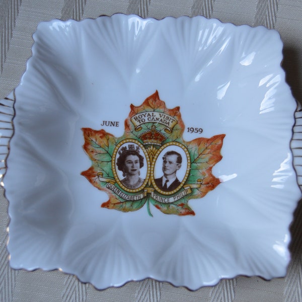 1959 Royal Visit to Canada Bonbon/Trinket Dish/Ashtray, Queen Elizabeth, Prince Philip, Fine Bone China, Shelley England