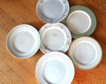 Vintage Mismatched Porcelain Dinner Plates - Set of 6 - Garden Party Decor