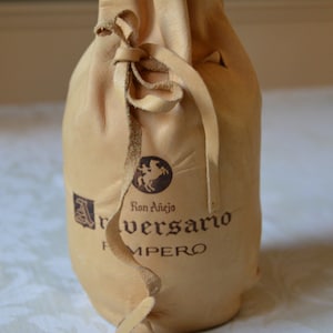 Vintage 1963 Ron Anejo 25th Anniversary Empty Rum Bottle Inside a Leather Bucket pouch, Vintage Barware, Very Good Vintage Condition, Clean