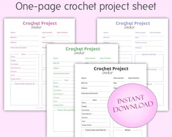 Crochet Project Tracker Printable - Handy reference sheet for crochet projects  - Instant digital download
