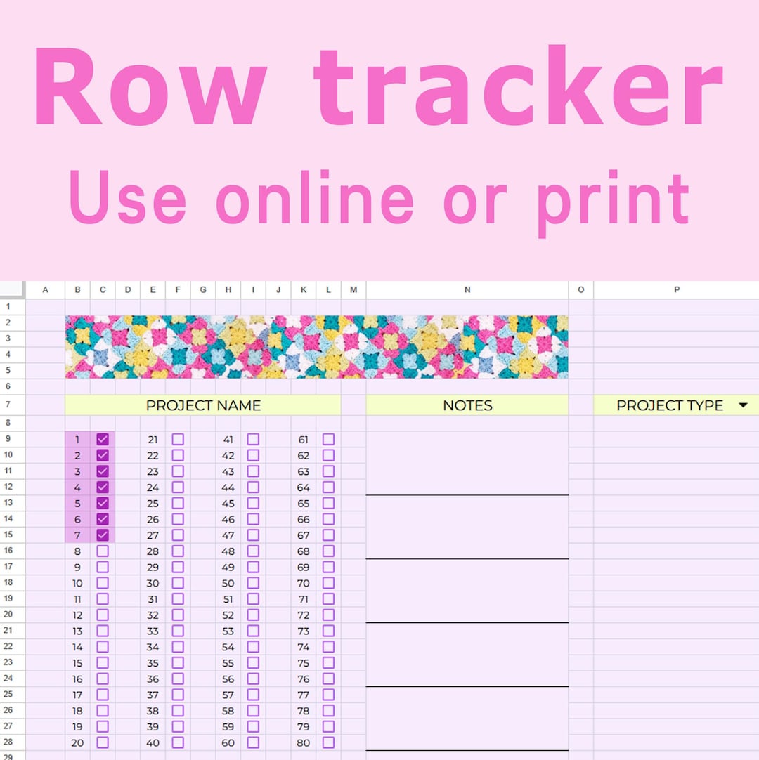 Row Time Tracker Crochet and Knitting Row Counter – Google Sheets + Printable Tracker in ...