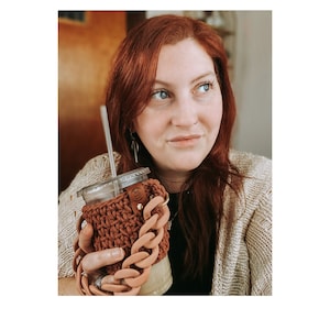 Aurora Coffee Carrier Beverage Carrier Coffee Cozy Boba Tea Carrier Crochet Coffee Sleeve Hands Free Cup Cozy Knot Mama Made image 1