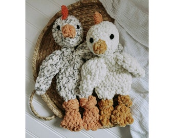 Chickie Lovey | Baby Chicken Plush | Crochet Chicken Snuggler | Boho Stuffed Animal | Boho Nursery