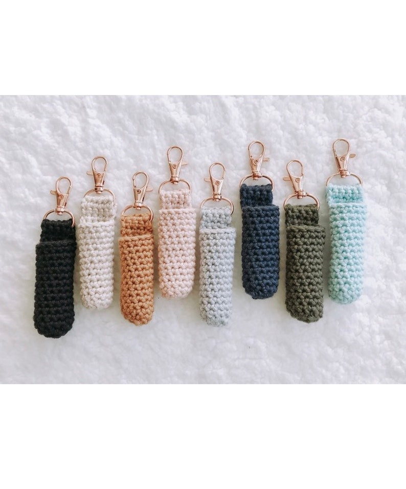 Lip Balm Holder Key Chain Chapstick Holder Boho Keychain Crochet Balm Holder Backpack Charm Minimalist Mother's Day Gift image 3