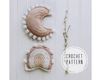 Boho Celestials Rattle Duo Crochet Pattern | Crochet PDF Pattern | Moon Rattle Crochet Pattern | Rainbow Rattle Crochet Pattern