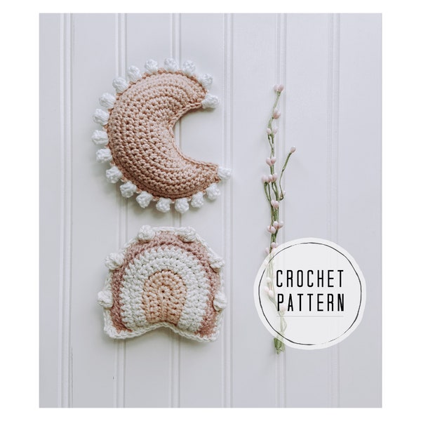 Boho Celestials Rattle Duo Crochet Pattern | Crochet PDF Pattern | Moon Rattle Crochet Pattern | Rainbow Rattle Crochet Pattern