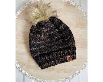 Knit Beanie With Faux Fur Pom | Knitted Winter Beanie | Knit Hat | Winter Hat For Women | Boho Hat | Adult Beanie | | KMM
