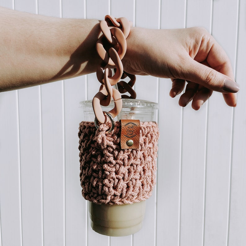 Aurora Coffee Carrier Beverage Carrier Coffee Cozy Boba Tea Carrier Crochet Coffee Sleeve Hands Free Cup Cozy Knot Mama Made image 2