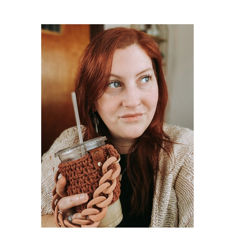 Aurora Coffee Carrier Beverage Carrier Coffee Cozy Boba Tea Carrier Crochet Coffee Sleeve Hands Free Cup Cozy Knot Mama Made image 1