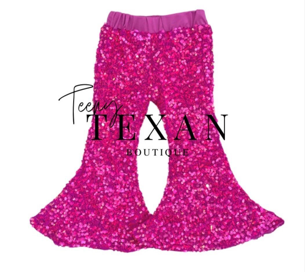 Hot Pink Sequin Bell Bottoms Toddler Bell Bottoms Birthday Etsy