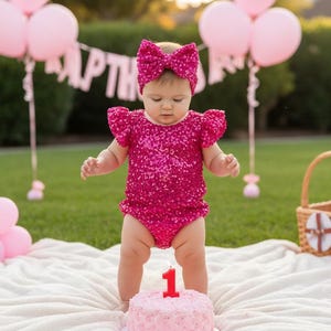 Hot Pink Sparkle Sequin Bodysuit Leotard Romper, Pagent Outfit, 1st Birthday Outfit, Sequin Romper, Hot Pink Sequin Bow, Dance Costume,