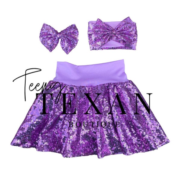 Girls Purple Sequin Twirl Skirt, Sparkle Skirt, Kids Birthday Outfit, Purple Sequin Skort