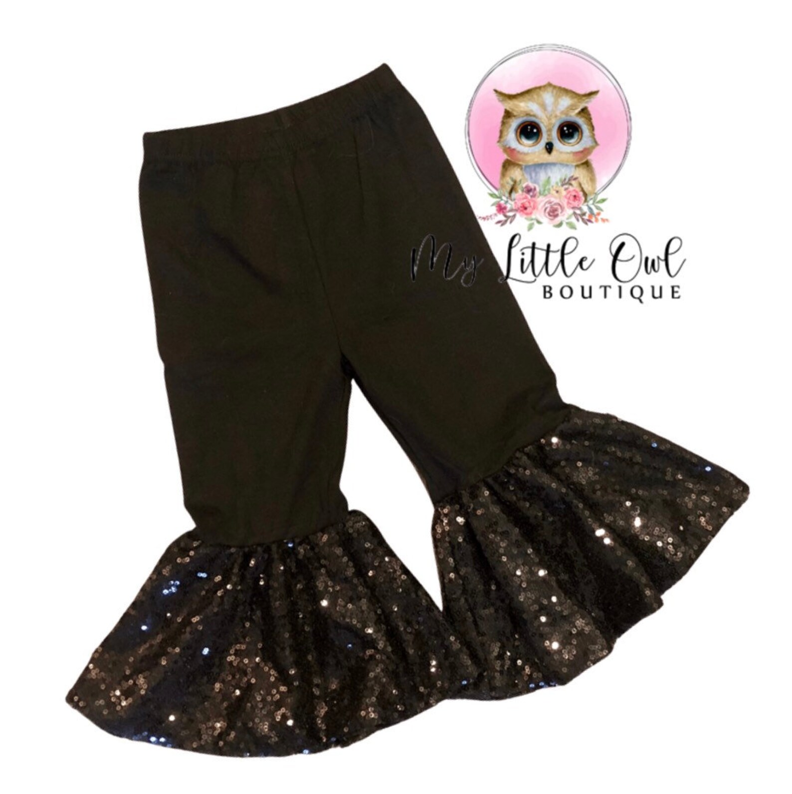 Black Sparkle Sequin Bell Bottom Pants Baby Bell Bottoms Etsy