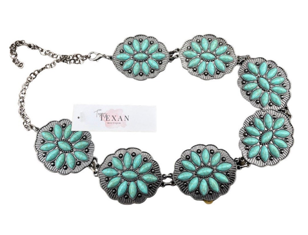 NWT bebe Western Western Boho Black Vegan Silver & Turquoise Concho Belt SzL e1730294fa079bae823a952081fbe4  main image 2