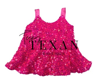 Girls Hot Pink Sequin Peplum Tank Top