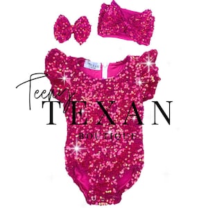Girls Hot Pink Sequin Leotard, Sequin Romper, 1st Birthday Leotard ...