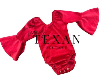 Toddler, Red Velvet Long Bell Sleeve Leo, Valentines Day Leo