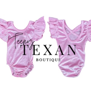 Toddler, Girls Light Pink Velvet Short Ruffle Sleeve Leotard, Birthday Leotard