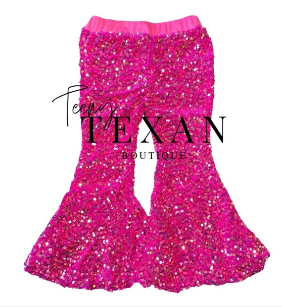 Hot Pink Sequin Bell Bottoms Toddler Bell Bottoms Birthday Etsy