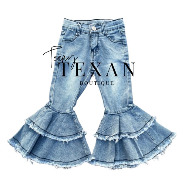 Kids Light Washed Double Flare Rodeo Bell Bottom Jeans