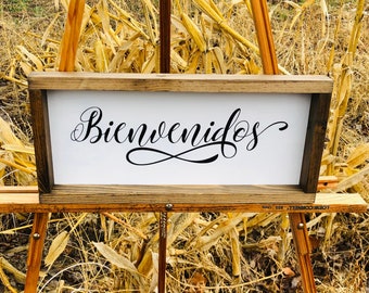 Bienvenidos | Welcome in Spanish | Wood Sign |Rustic Farmhouse Sign |7” x 16" | Custom Sign | Entry Décor | Family gift idea