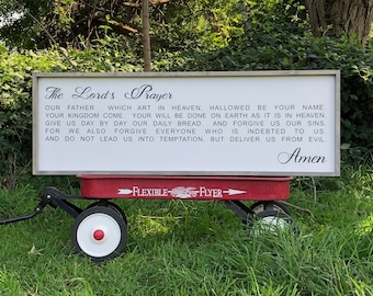 The Lord's Prayer also called the apostles prayer, Rustic Farmhouse style sign.  12" x 36" or 16" x 48" Luke 11: 2-3,  living room decor
