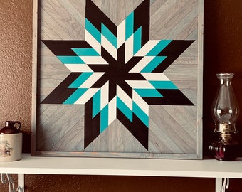 Anthem Star Barn Quilt Wood Wall Art, indoor or outdoor versions, large wall hanging, handmade & set wood tiles, Americana geometric decor.