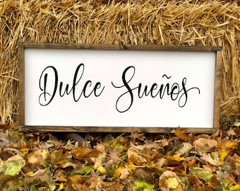 Dulce Suenos, Spanish for Sweet Dreams, Farmhouse decor sign, | 3 sizes |Over the bed decor | Mexico wall art, master bedroom, Dulce  Sueños