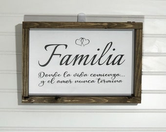 Familia Donde la vida comienza | Spanish language sign |Rustic Farmhouse Sign |3 sizes | Family Gift Idea |Hispanic Mexico decor, wall art