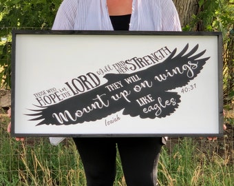 Wings of Eagles  Isaiah 40:31  Rustic Farmhouse Style Sign  16" x 24" or 18" x 36"  Inspirational Christian wall art, Bible verse