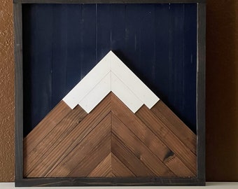 Reclaimed wood mountain wall art, with  wood mountain and frame in choice of colors.  Mountain sign, 3d effect