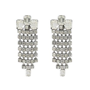 collector of vision vintage shop art deco dangling crystal clip on earrings with square crystal detail at the top