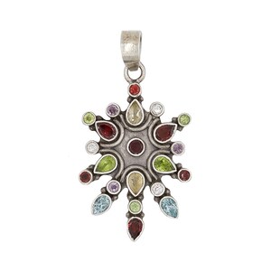 Sterling Silver Gemstone Star Pendant Necklace Colorful Stone Pendant .925 Silver Jewelry