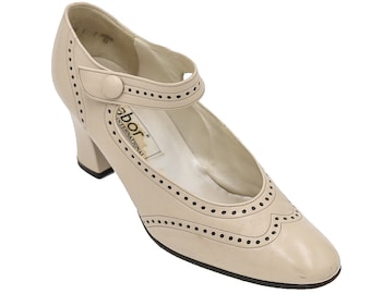 beige oxford mary janes pumps, size 39 pumps, wedding pumps, oxford shoes, leather mary jane pumps, leather oxford pumps, block heel pumps