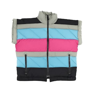 Unisex Reversible Puff Cropped Vest Size Large Sleeveless Striped Top Cropped Mock Neck Vest Puffer Vest Fall Winter Vest