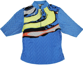 00s Abstract Blue Mock Neck Zippered Sporty Top - Size XSmall