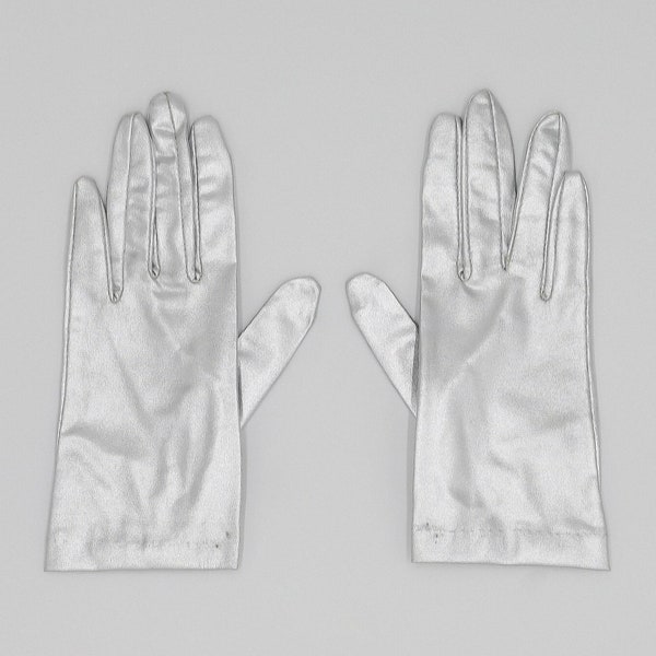 deadstock metallic silver gloves, size xs gloves, vintage gloves, 60s gloves, wedding gloves, 50s gloves, metallic gloves, costume gloves