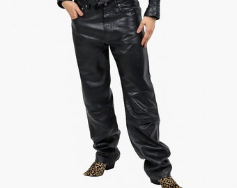 calvin klein leather pants, size 31, black leather pants, boyfriend pants, oversized pants, black pants, pants for women, baggy pants, black