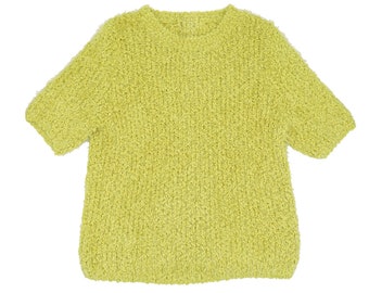Cozy Knitted Sweater Crew Neck Chunky Knit Pullover Women's Winter Warm Wool Short Sleeve Sweater Fall Soft Boho Chic Oversized Knitwear