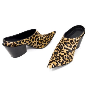 Haider Ackermann Leopard Print Pointed Mules Size 38 Block Wedge Heel Leather Slip-On Mules Chunky Heel Mules