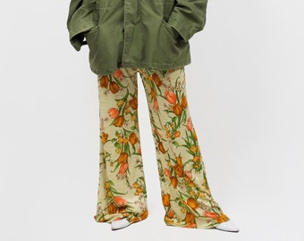 70s floral wide pants, size medium pants, coachella outfit, coachella pants, boho pants, vintage floral pants, vintage pants for women, boho