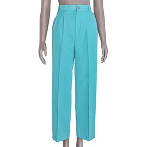 Vintage 80s Teal High Waisted Office Workwear Trouser Pants Small Casual Everyday 1980s High Rise Ankle Straight Leg Pleated Trousers